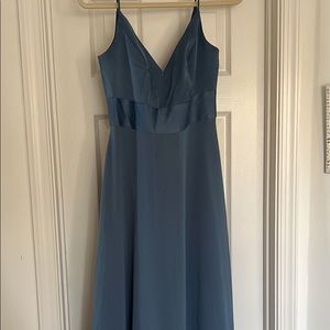 Worn once, unaltered. Size 6. Steel blue bridesmaid dress from David’s Bridal